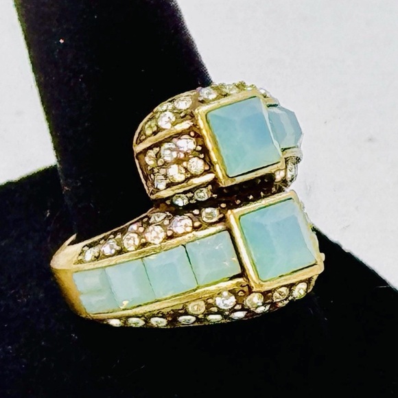 Heidi Daus Gold and Light Blue Crystal Ring